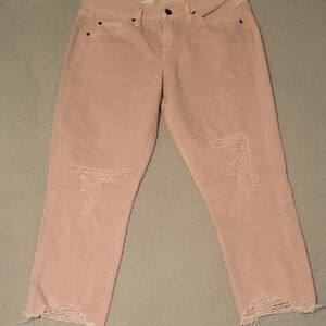 Soft Pink Ankle Cropped Distressed Jeans